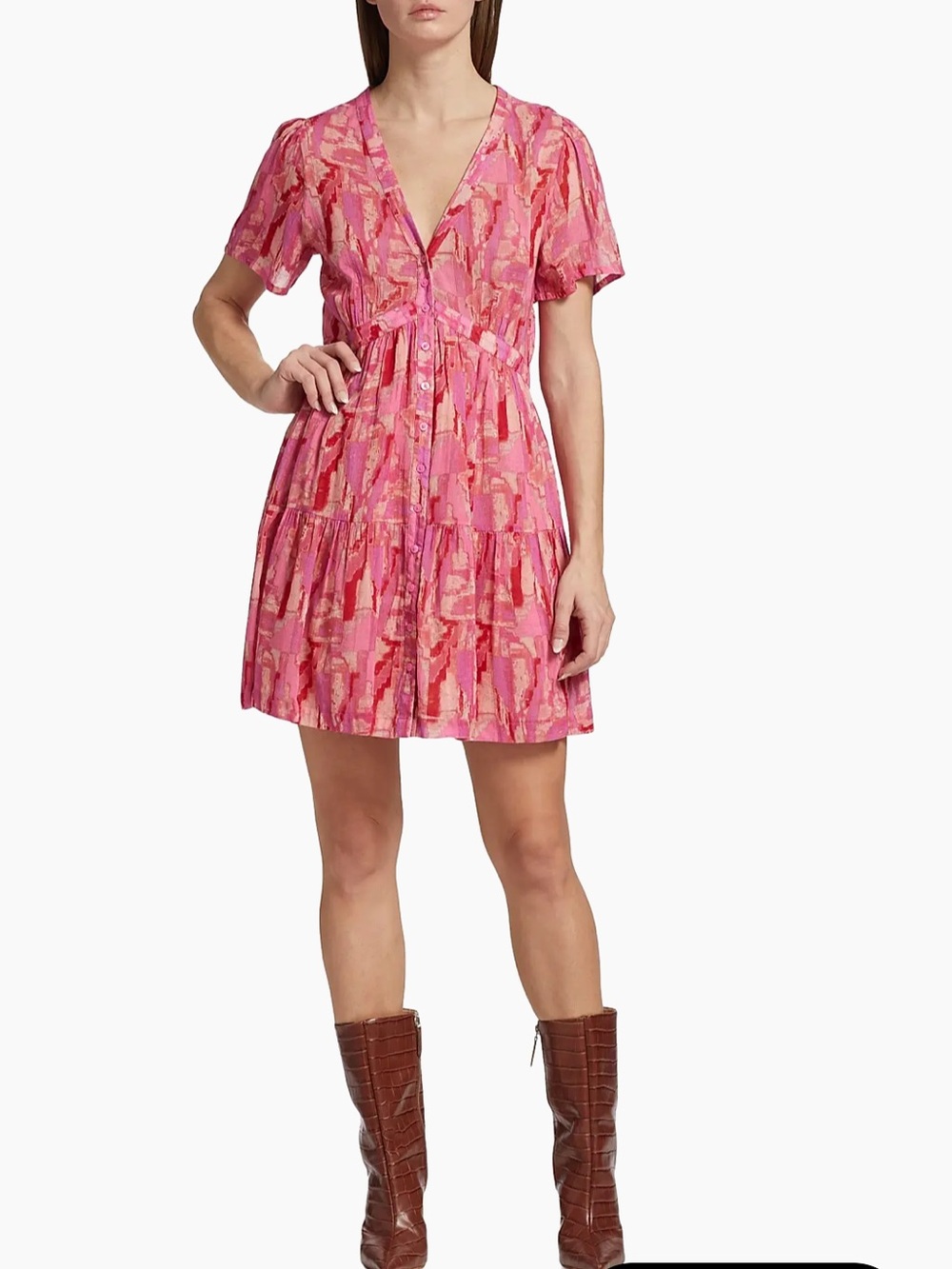 ba&sh Pink Abstract-Print V-Neck Mini Dress - Picture 2 of 4
